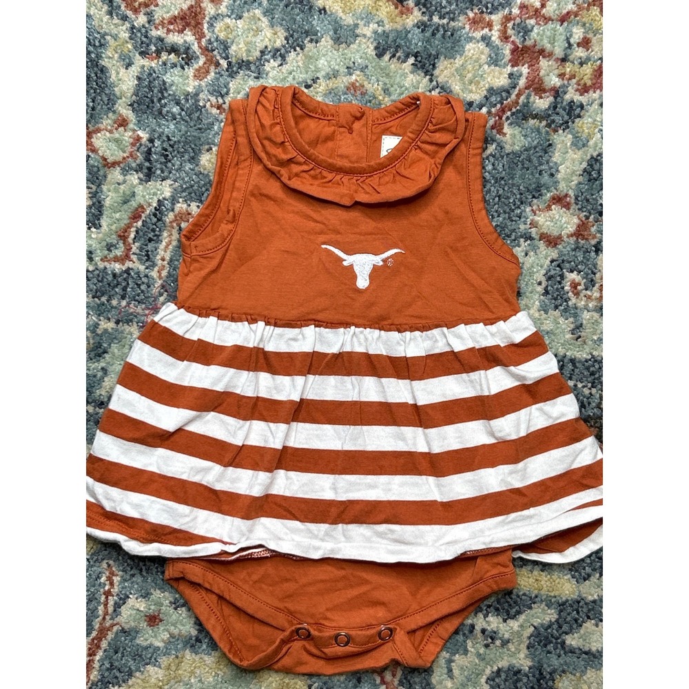 Garb Texas Longhorns Dress Girls 3-6m Months Orange Striped Embroidered EUC